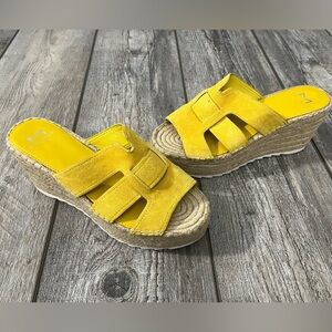 NEW! Marc Fisher Yellow Suede Slip On Wedged Espadrille Sandals - 6.5M